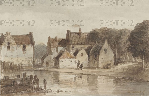 Houses on a canal, in or before 1876. Creator: Andreae.