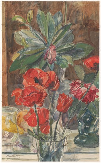 Flower Study of Poppies and Rhododendrons, 1872-1950. Creator: Barbara Elisabeth van Houten.