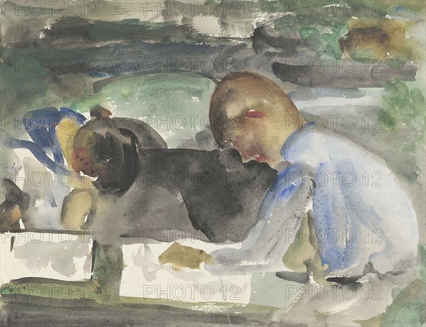 Two drawing children, 1874-1945. Creator: Carel Adolph Lion Cachet.