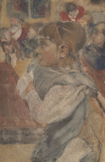 Sitting girl behind school desk, 1874-1945. Creator: Carel Adolph Lion Cachet.