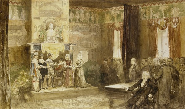 Vondel celebration at the Muiderslot, 1867, (1867).  Creators: Charles Rochussen, Joseph Albert Alberdingk Thijm, Willem Jacobs Hofdijk.