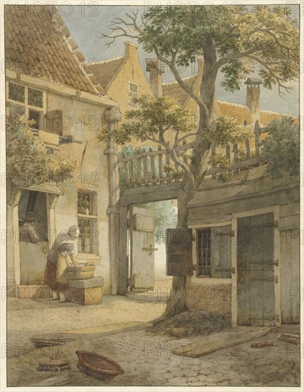 Courtyard in Amsterdam, 1814. Creator: Daniel Kerkhoff.