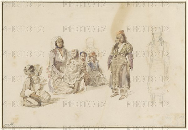 Study sheet with seated woman and children, at Derekoy in Turkey, 1814-1860. Creator: Auguste Raffet.