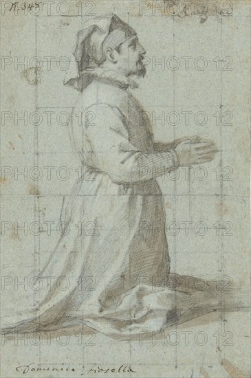 Kneeling founder wearing a Fraternity Cap, 1630-1639. Creator: Domenico Fiasella.