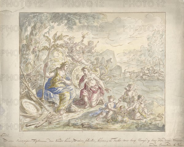 Design for a wall painting with allegory of the Earth, 1677-1755. Creator: Elias van Nijmegen.