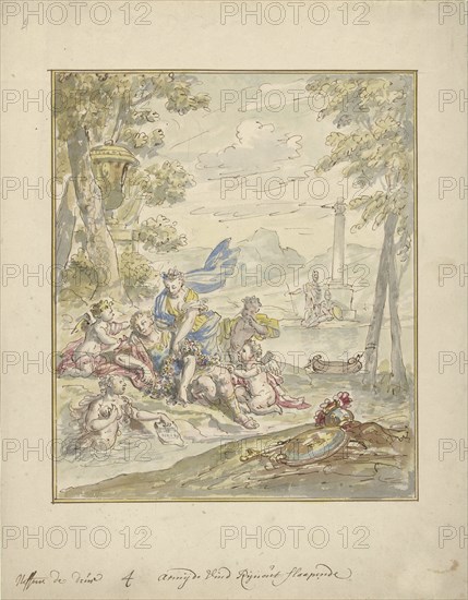 Design for a wall painting with Armida and Rinaldo, 1677-1755. Creator: Elias van Nijmegen.