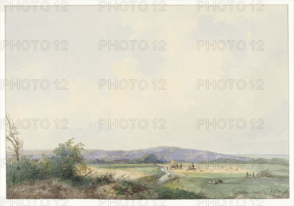 Landscape with meadows, near the dunes, 1844. Creator: Frans Arnold Breuhaus de Groot.