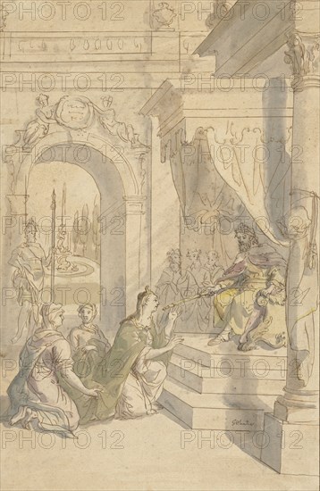 Esther before Ahasuerus, 1712-1767. Creator: Gerard Sanders.