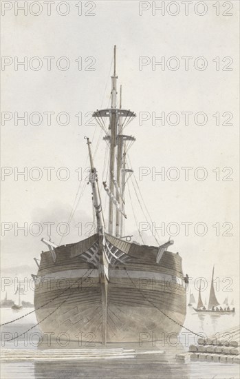 Sailing ship seen from the front, 1820-1872. Creator: Hendrik Abraham Klinkhamer.