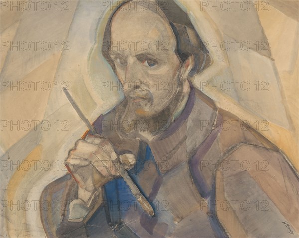 Self portrait with brush, 1917. Creator: Herman Kruyder.