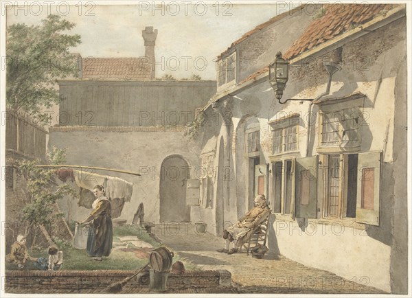 Courtyard with figures in Utrecht, 1773-1815. Creator: Hermanus van Brussel.