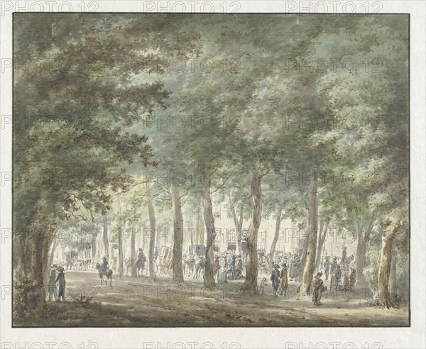 View of the Haarlemmerhout, with a crowd of people in front of the Heerenlogement, 1773-1815. Creator: Hermanus van Brussel.