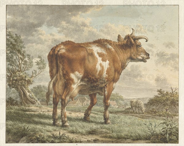 Red-and-white cow in a landscape, 1783. Creator: Jacob Cats.