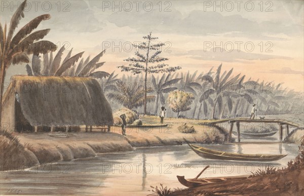 Plantation Visserszorg with banana field, 1859. Creator: Jacob van Geffen.