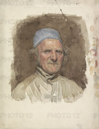 Man's portrait, with blue cap, 1874-1925. Creator: Jan Veth.