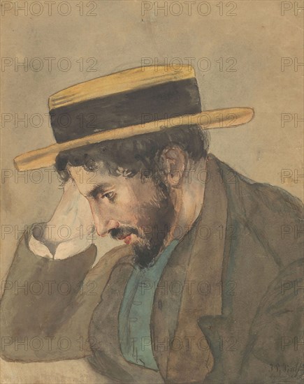 Portrait of a young man in a straw hat, 1878. Creator: Jan Veth.