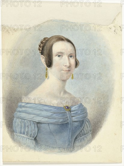 Woman in a blue dress, with gold earrings, 1782-1849. Creator: Johannes Hari.