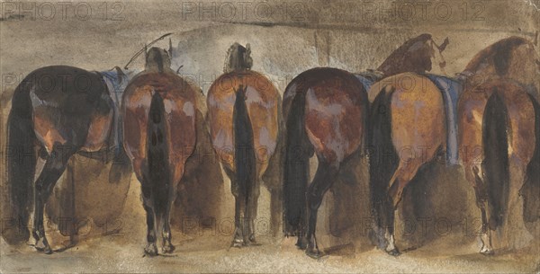 Resting horses in the stable, 1839-1870. Creator: Joseph Zephyris Gengembre.