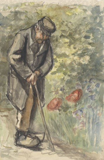 Old man leaning on his cane, 1834-1911. Creator: Jozef Israels.