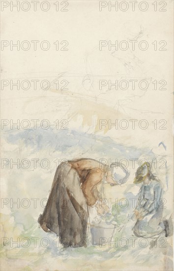 Two women working on the land, 1834-1911. Creator: Jozef Israels.