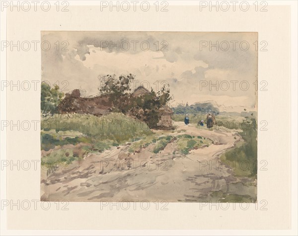 Country road with some figures, leading to a farm, 1845-1925. Creator: Julius Jacobus van de Sande Bakhuyzen.