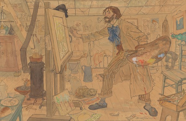 Studio of a modern painter, c.1908. Creator: Leo Gestel.