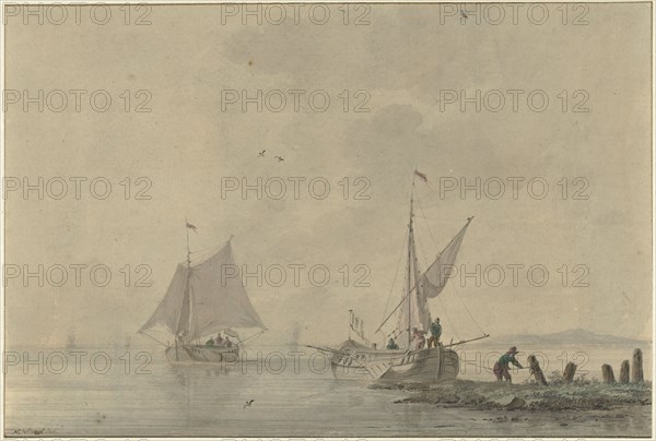 Quiet inland waterway with mooring boat, 1758-1815. Creator: Nicolaas Wicart.