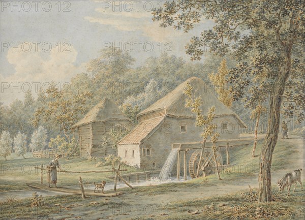 Landscape with water mill, 1789-1859. Creator: Pieter de Goeje.