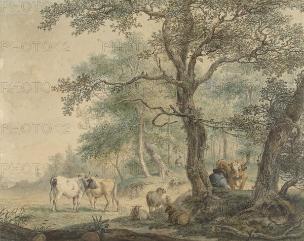 Landscape with two shepherds with cattle, 1797. Creator: Pieter Gerardus van Os.