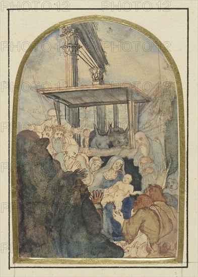 Study for an Adoration of the Magi, in the background a ruin with two Corinthian columns, 1832-1885. Creator: Rodolphe Bresdin.