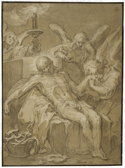 The dead Jesus mourned by angels. Creator: Abraham Bloemaert.