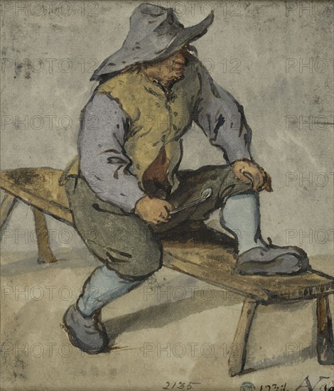 Farmer sitting on a bench, 1640s. Creator: Adriaen van Ostade.