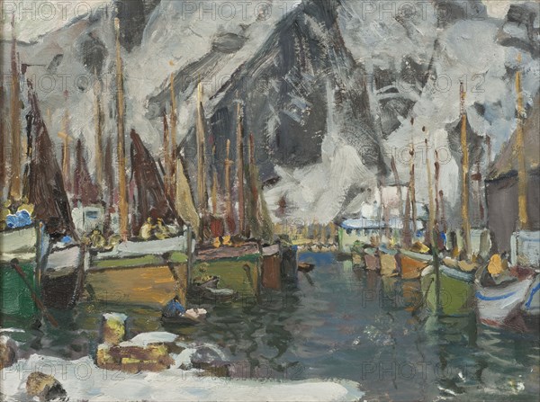 Among the Fishing Boats in Svolvaer. Study from Lofoten, 1934. Creator: Anna Katarina Boberg.