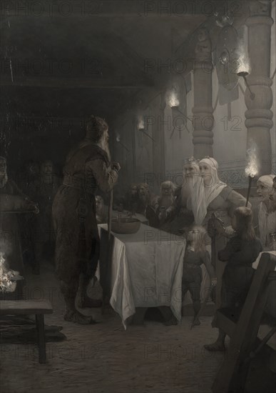 Frithiof comes to King Ring (from Frithiof's saga), 1880s. Creator: Johan August Malmström.