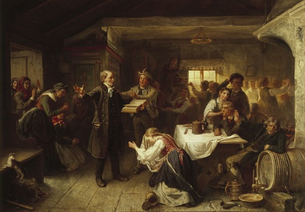 A Revivalist Disturbs the Merrymaking, 1866. Creator: Bengt Nordenberg.