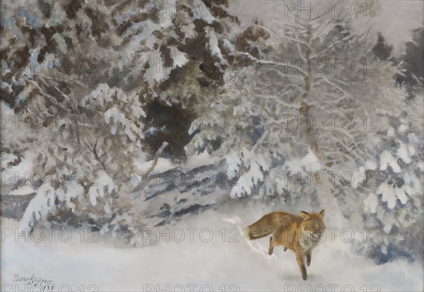 Fox in Winter Landscape, 1938. Creator: Bruno Liljefors.