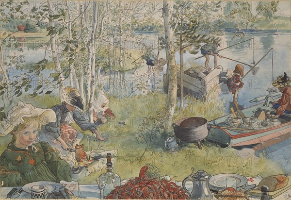 Crayfishing. From A Home (26 watercolours), c19th century. Creator: Carl Larsson.
