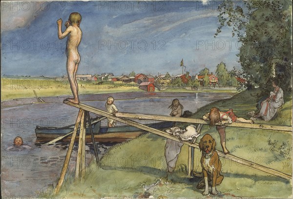 A Pleasant Bathing-Place. From A Home (26 watercolours), c19th century. Creator: Carl Larsson.