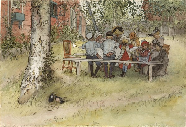 Breakfast under the Big Birch. From A Home (26 watercolours), c19th century. Creator: Carl Larsson.