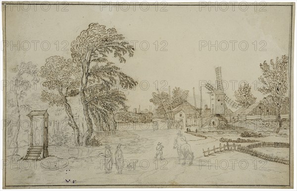 Village with a windmill by a rapids. Creator: Esaias van de Velde.