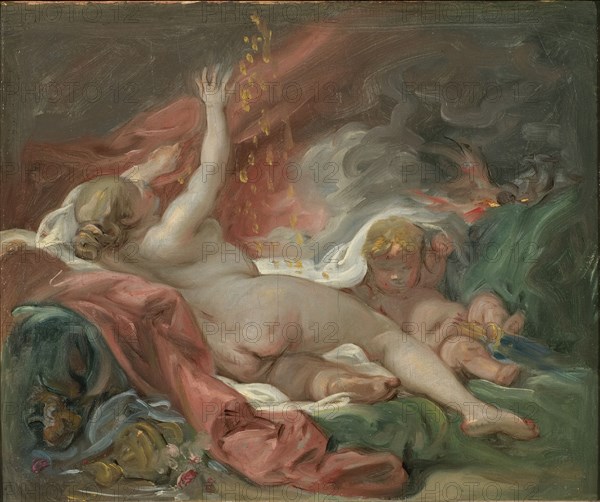 Danaë and the Shower of Gold. Study, mid-late 18th century. Creator: Francois Boucher.