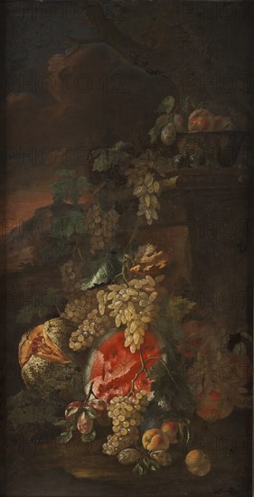 Fruit Piece with a Landscape Background. Creator: Giovanni Paolo Spadino.