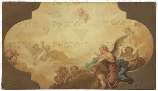 Angels Looking up at the Eye of God. Study, early-mid-18th century. Creator: Guillaume-Thomas Taraval.