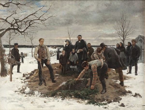 A Funeral in Alsike, 1883. Creator: Gustaf Cederström.