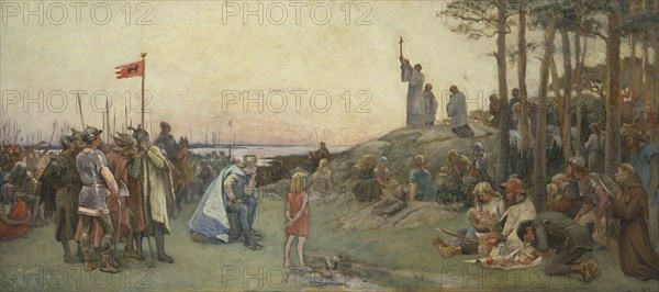 Ansgar Preaching Christianity. Second Proposed Decoration of the Walls in the Upper Hall..., 1889. Creator: Gustaf Cederström.