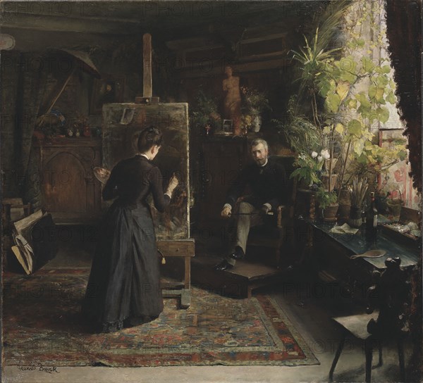 The Danish Artist Bertha Wegmann Painting a Portrait. Creator: Jeanna Maria Charlotta Bauck.