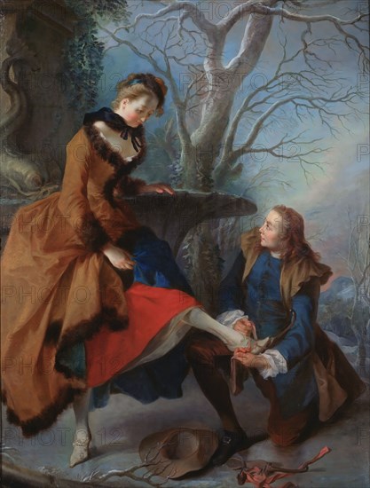 Fastening the Skate, c18th century. Creator: Nicolas Lancret.