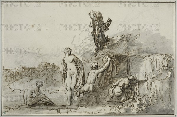 Bathing nymphs and cattle, c17th century. Creator: Anon.