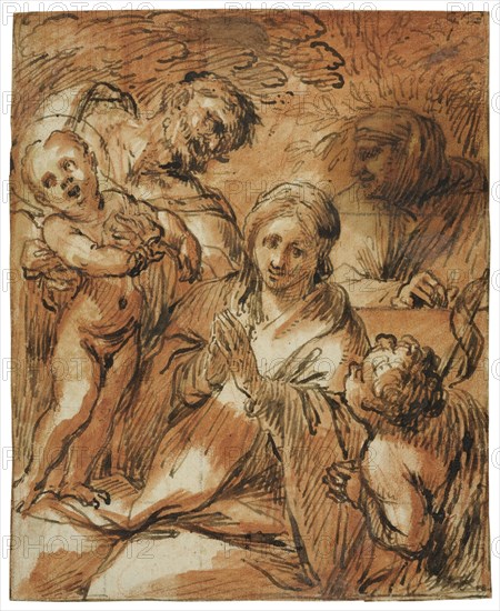 The Holy Family with John the Baptist and Elizabeth, unknown date. Creator: Anon.