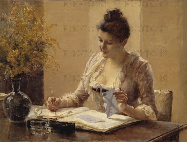 Lady Writing a Letter, 1887. Creator: Albert Edelfelt.